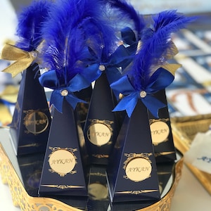 Boîte cadeau vide de luxe personnalisée bleu marine, boîte de bonbons, boîte de faveurs, boîte de chocolats, boîte cône personnalisée babyshower, boîte cadeau d'anniversaire pour invité