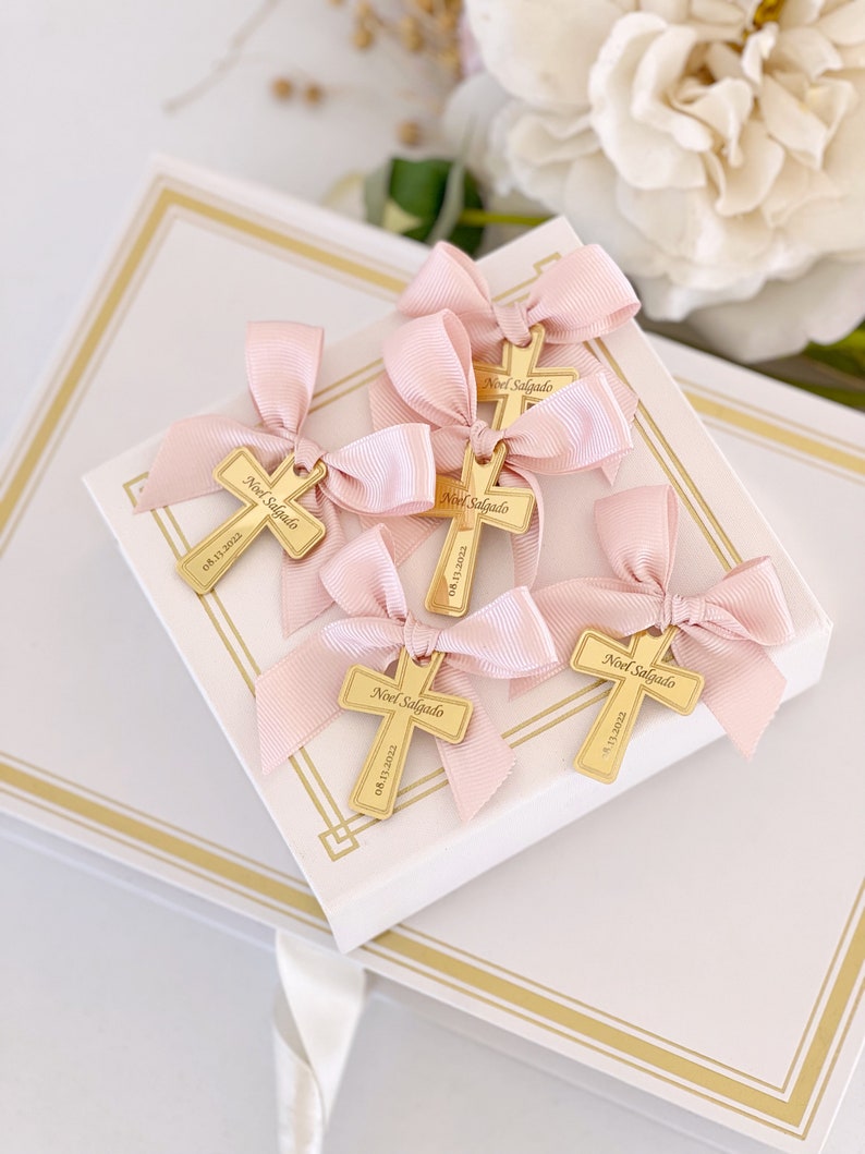 Personalized Baptism Favor Tag, Name Tag, Arcylic Baptism Tags, Gold Bless Labels, Lettering Name Logo, Christening Favors, 20pcs Mirror Tag image 6