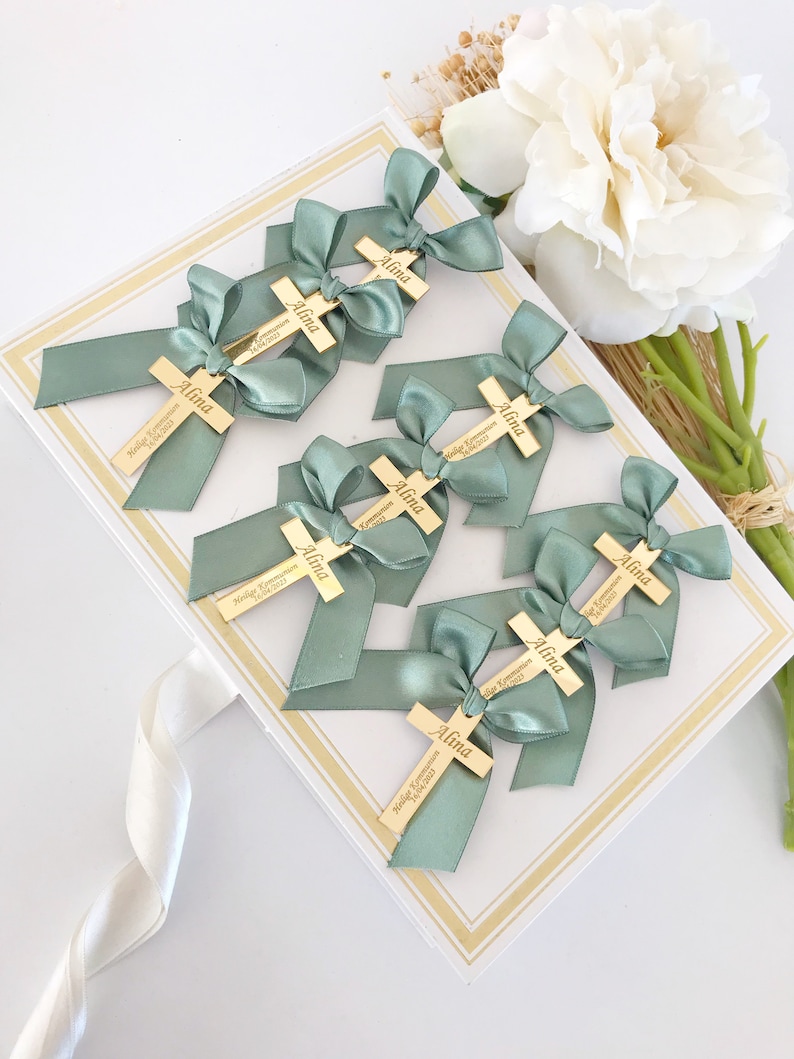 Baptism Favor Tag, Gold Rectangle Name Tag, Cross Baptism Tags, Gold Bless Labels, Lettering Name Logo, Christening Favors, 20pcs Mirror Tag image 9