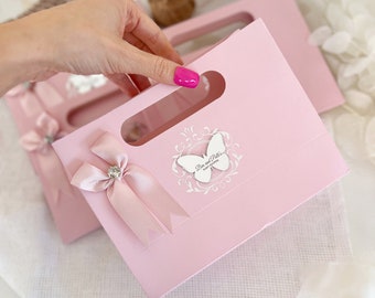 Personalized Pink Baby Shower Favor Bag: Butterfly Party, Communion Baptism Gift