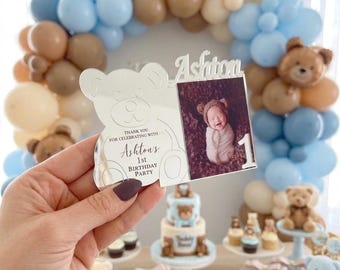 Teddy Bear Photo Frame Magnet Favor, Bearly One Birthday Favor, Personalized First Birthday Party Favor, Baby Shower Favor