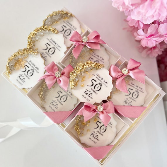 Personalized Birthday Magnet Favors: Gold Anniversary Party Decor