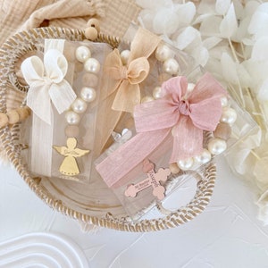 Personalized Mini Wooden Baptism Rosary Favors, First Communion Favors, Mi Bautizo, Unique Baptism Favors, Baptism Gifts, Christening Favors