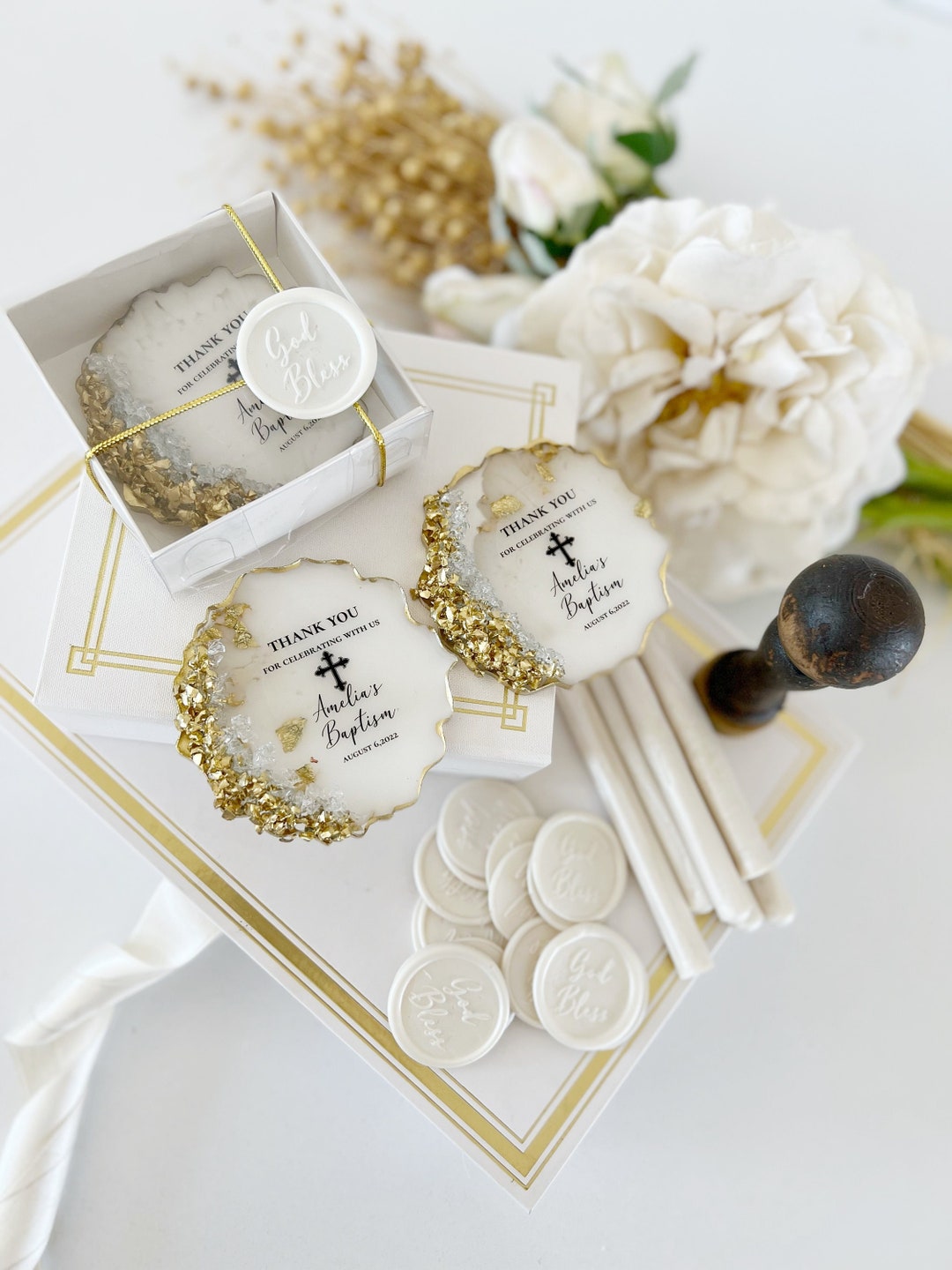Golden Luxury Baptism Favor Christening Epoxy Baptism Etsy