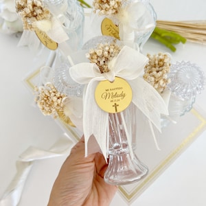 Holy Water Glass Bottle, Religious Gift, Baptism Favors, First Communion Favors, Empty Blessed Holy Water Bottle, Personalized Baptism Gift