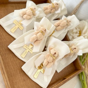 Bomboniere per baby shower con orsacchiotto, bomboniere per battesimo, borsa per battesimo, possiamo aspettare con pazienza, bomboniere per orsacchiotti per ragazza o ragazzo, bomboniere per battesimo