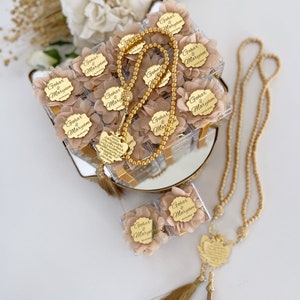 Gold Luxury Islamic Gift, Personalized Tasbeeh in Box With Ayatul Kursi Tag, Ayatul Kursi Tasbeeh, Ameen Gift, Islamic Favor, Muslim Wedding