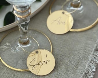 Personalized Acrylic Wine Glass Name Tags, Custom Wine Glass Charms, Wedding Drink Markers, Guest Place Card, Mirror Drink Tags, Wine Charms