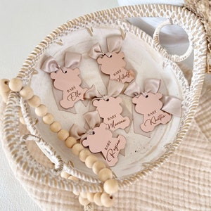 Etichette specchio acrilico personalizzate in oro rosa, etichetta regalo per feste orsacchiotto, etichette per bomboniere per baby shower orsacchiotto, etichette regalo di compleanno, etichetta regalo di ringraziamento