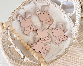 Personalisierte Acryl-Spiegelanhänger in Roségold, Teddybär-Party-Geschenkanhänger, Teddybär-Babyparty-Geschenkanhänger, Geburtstagsgeschenkanhänger, Dankeschön-Geschenkanhänger