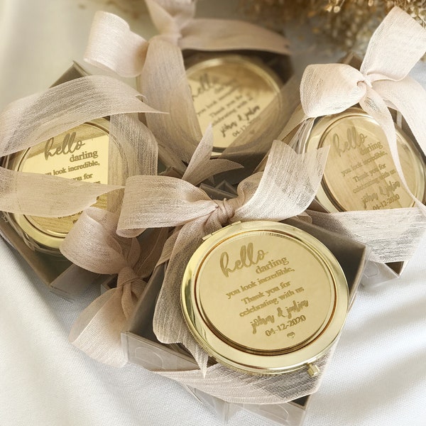 Personalized Compact Mirror With Gift Boxes, Bridesmaid Proposal Gift, Wedding Gifts For Bridesmaid, Engraved Wedding Favors Pocket Mirror