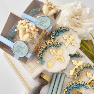 Blauw goud doop gunsten voor meisje en jongen, doop dank u magneet, heilige communie, gepersonaliseerde gift, doop gunsten, doop geschenk