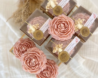 Personalized Rosewood Peony Candle Wedding Favors: Scented Nikkah Engagement Gift
