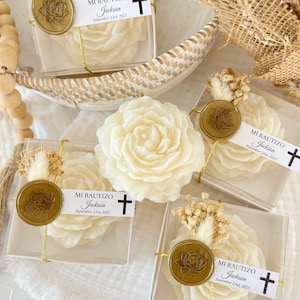 Personalized Baptism Candle Favor: Scented Peony, Christening Gift