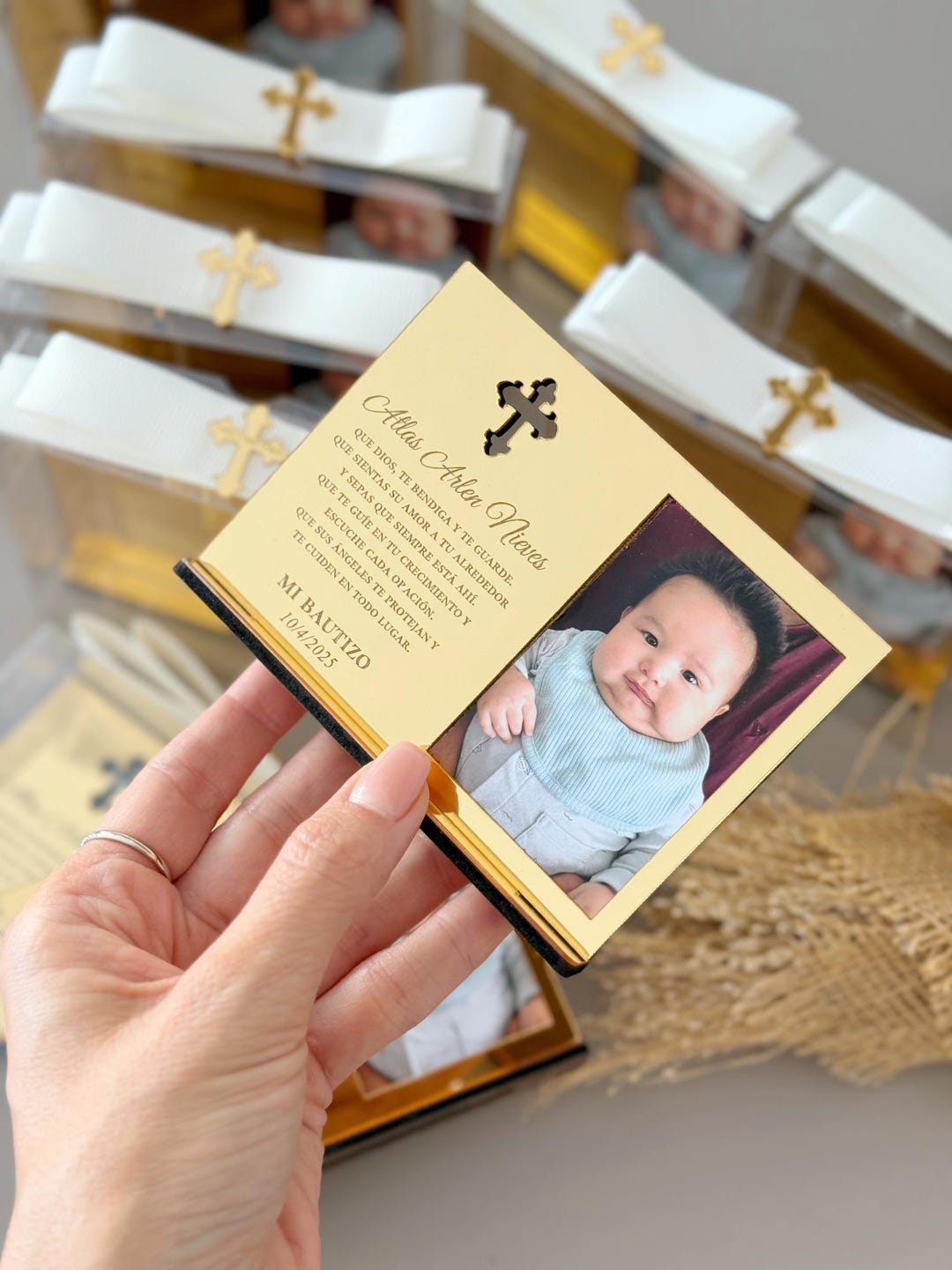Marco de fotos de bautizo dorado personalizado: regalo de bautizo, recuerdo  de Mi Bautizo México