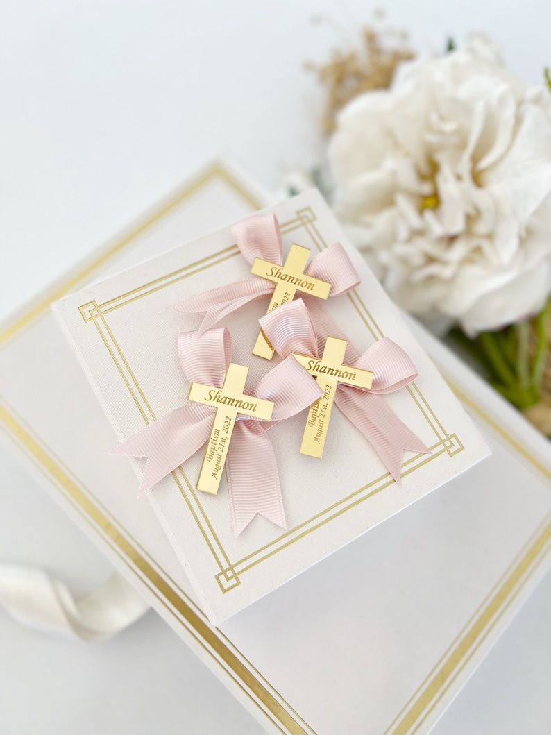 Baptism Favor Tag, Gold Rectangle Name Tag, Cross Baptism Tags, Gold Bless Labels, Lettering Name Logo, Christening Favors, 20pcs Mirror Tag image 4