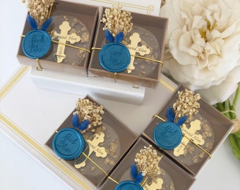 Gold Baptism Gifts, Blue Baptism Gift, Baptism Party, Baptism Decor, Bautizo, Baptism Cross Fridge Magnet With Dried Real Flower in Box