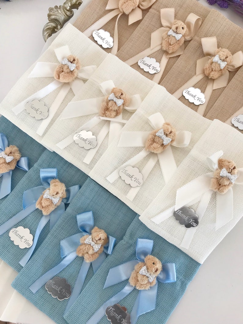 Custom Teddy Bear Baby Shower Favors, Baby Shower Party Gifts, Bear Gift, Teddy Bear Party Favors, Welcome Baby Boy Favors, Baptism Gift Boy image 3