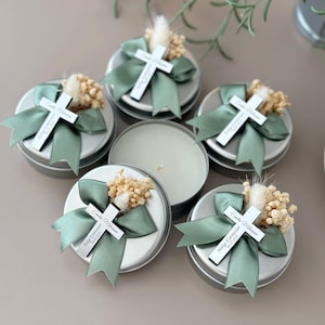 Personalized Baptism Candle Favors: Silver Christening Thank You Gifts