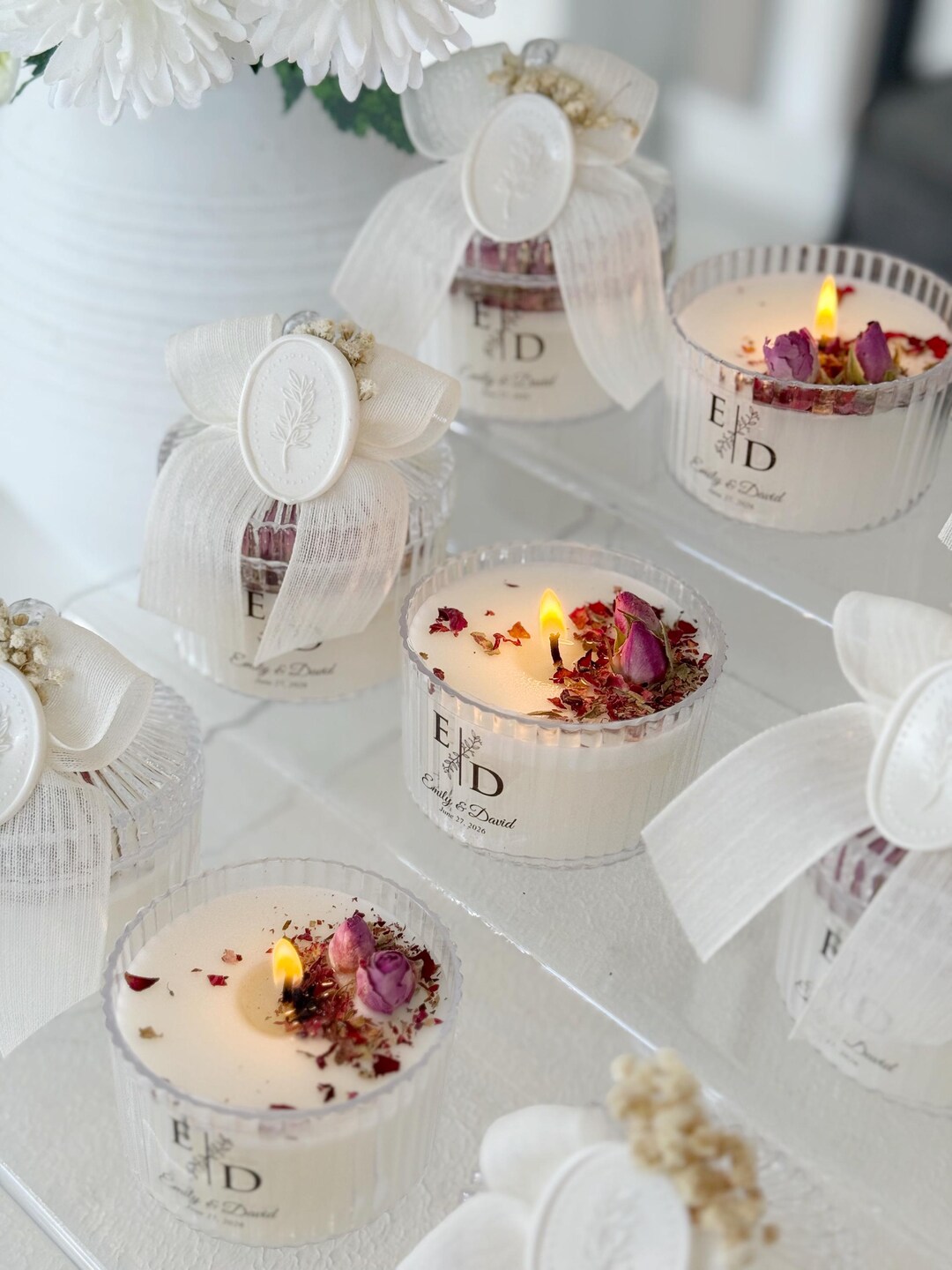 Personalized Wedding Favor Candle: Rose Dried Flowers, Soy Wax - Etsy