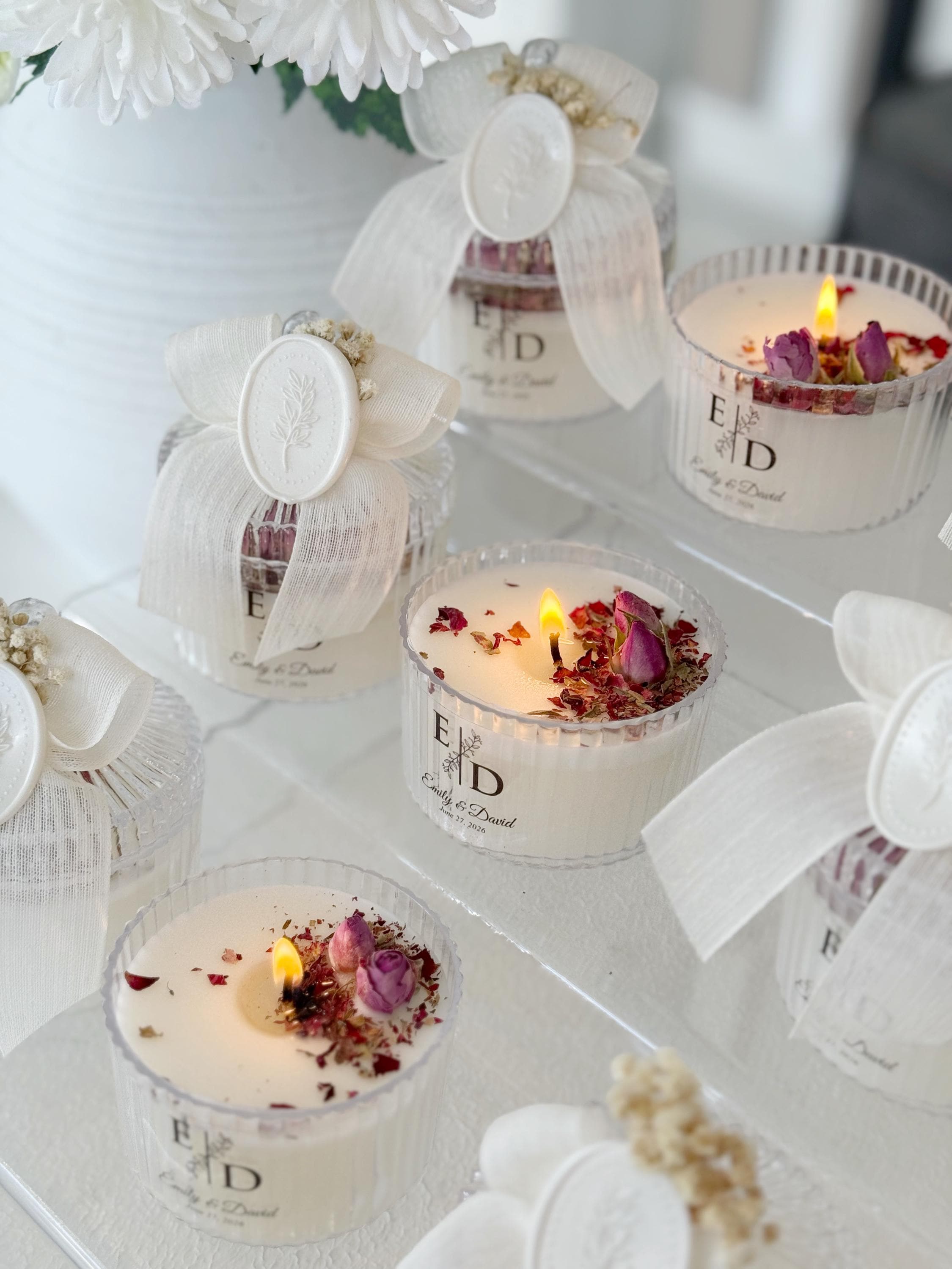 Personalized Wedding Favor Candle: Rose Dried Flowers, Soy Wax - Etsy