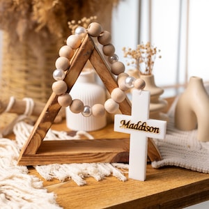 Personalized Handmade Baptism Wooden Rosary Favor, Baptism Favor Girl Boy, Christening Rosary, Baptism Rosary Boxed, Communion Favor, 11.8”