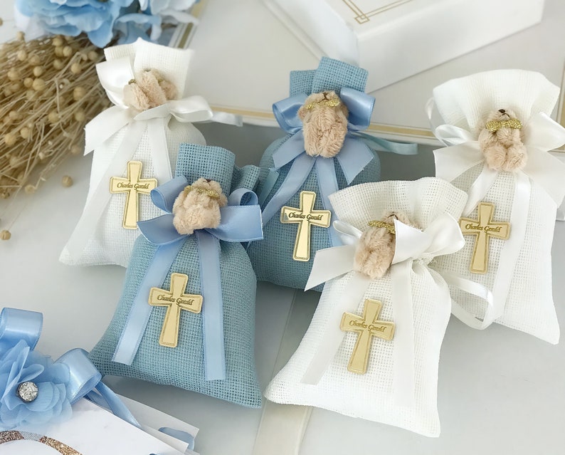 Custom Teddy Bear Baby Shower Favors, Baby Shower Party Gifts, Bear Gift, Teddy Bear Party Favors, Welcome Baby Boy Favors, Baptism Gift Boy image 1