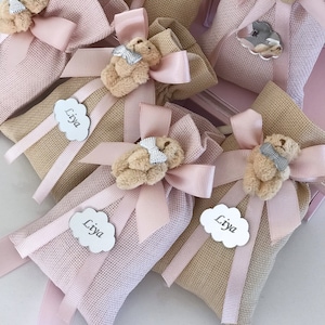 Bomboniere per bambini personalizzate con orsacchiotto rosa, possiamo aspettare con pazienza, bomboniere per orsacchiotti, bambina benvenuta, regali per feste per baby shower
