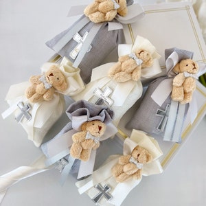 Favore di battesimo personalizzato orsacchiotto, regalo di battesimo personalizzato, battesimo favori ragazza e ragazzo, borsa regalo Teddy Bear Baby doccia, bomboniere battesimo
