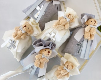 Personalized Teddy Bear Baptism Favor, Custom Baptism Gift, Baptism Favors Girl and Boy, Teddy Bear Baby Shower Gift Bag, Christening Favors