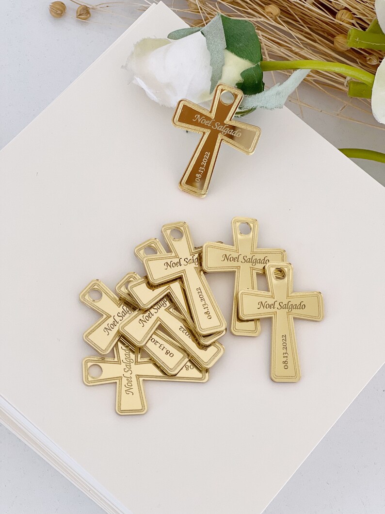 Personalized Baptism Favor Tag, Name Tag, Arcylic Baptism Tags, Gold Bless Labels, Lettering Name Logo, Christening Favors, 20pcs Mirror Tag image 9