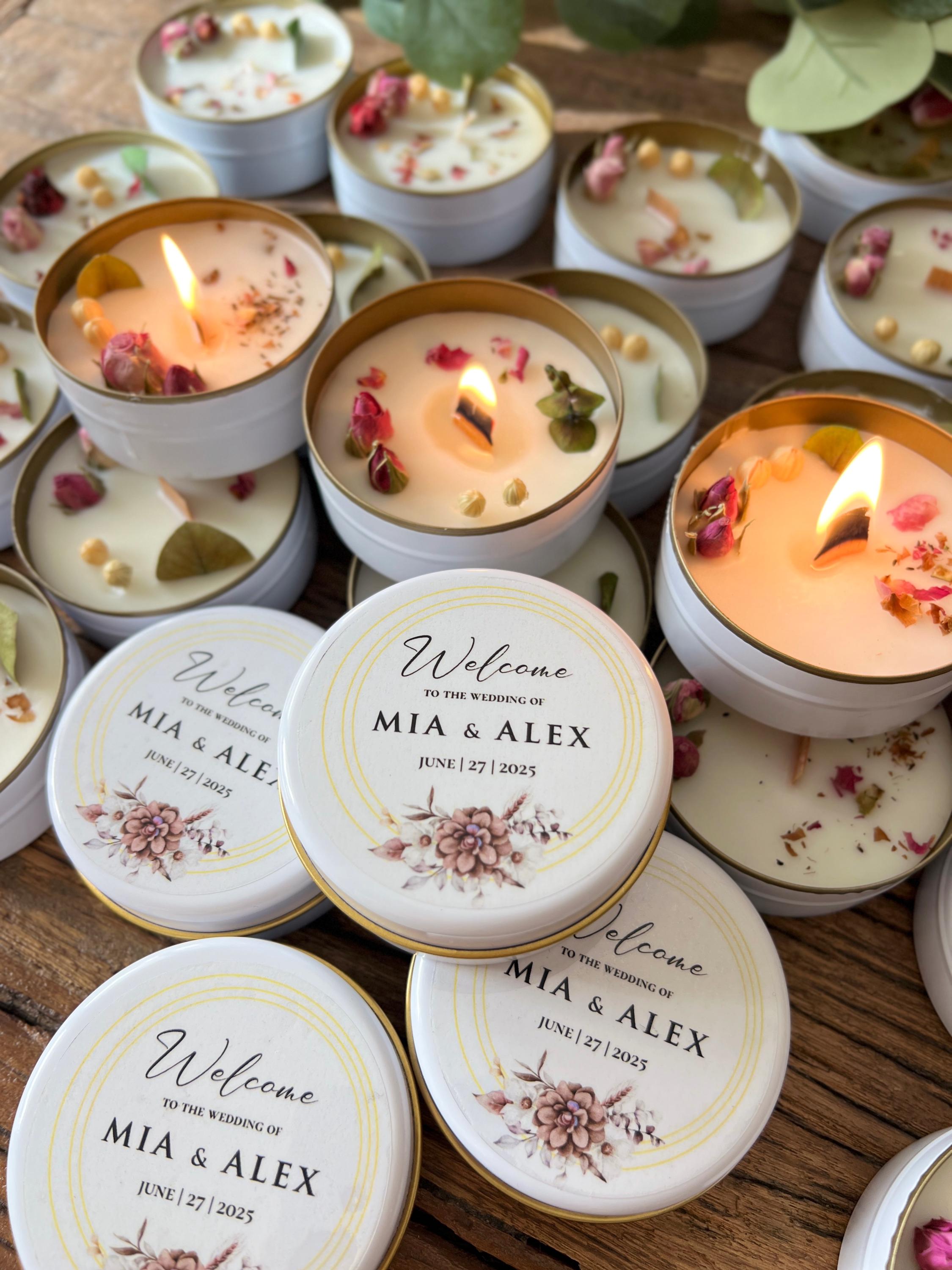 Custom Wedding Candle Favors: Vanilla Scented Soy Wax Candle With Dried ...