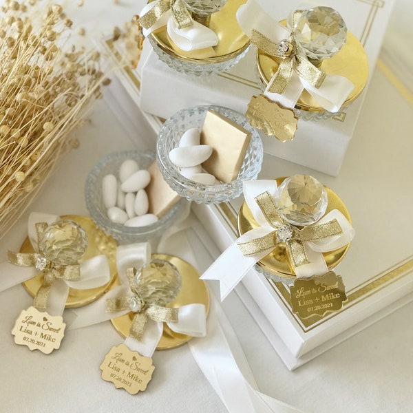 Luxus leere Gold Kristall Glas Hochzeit Gunsten Boxen, personalisierte Hochzeit Gunsten Süßigkeiten Jar, Hochzeit Candy Jar Gefälligkeiten, islamisches Hochzeitsgeschenk