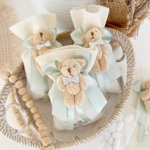 Saga Green Teddy Bear Baby Shower Bag, Saga Green Party Favors, Teddy Bear Party Favors, Grazie mille, Bomboniera per battesimo, Compleanno di Teddy