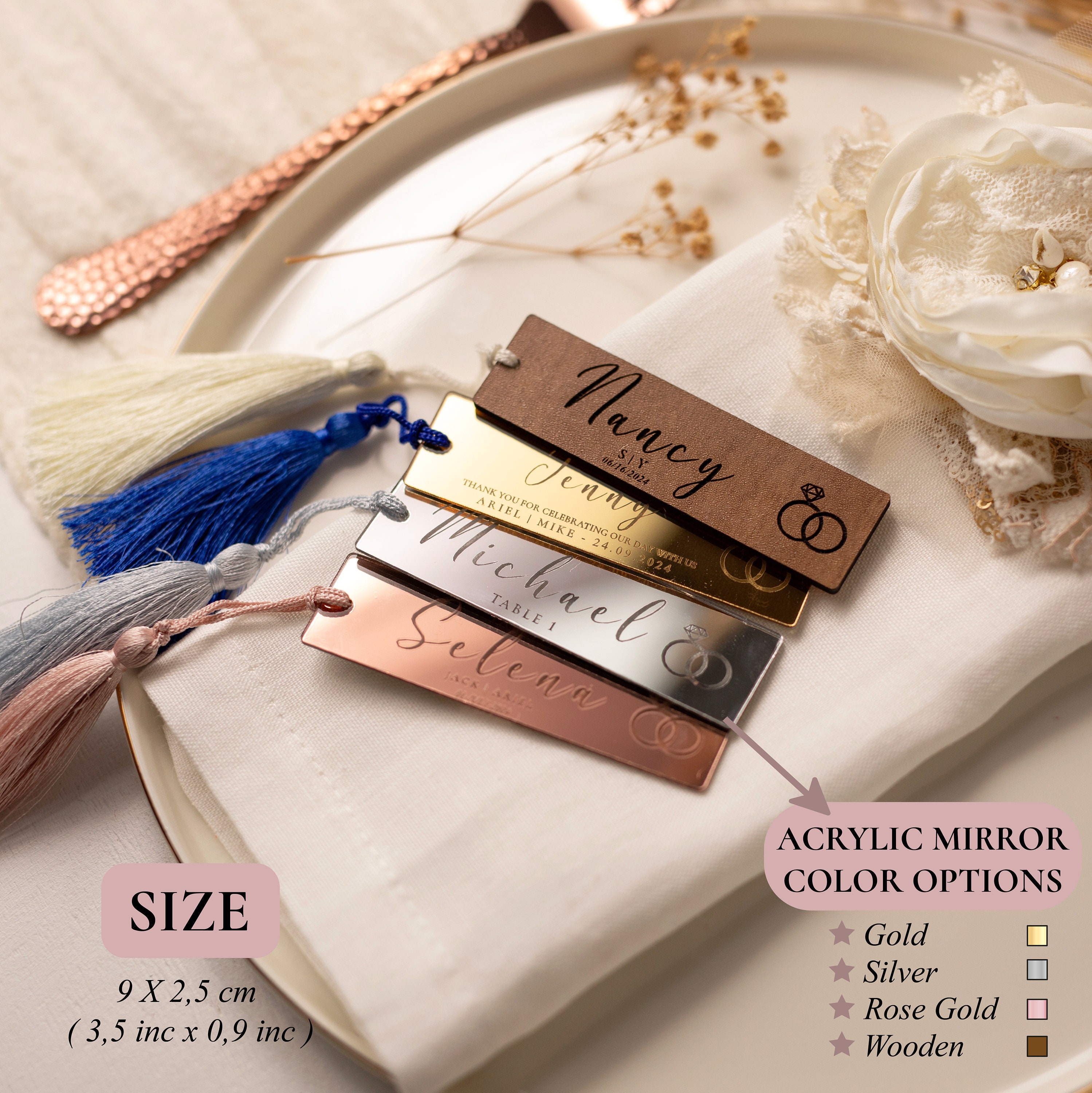 Wedding Place Cards, Gold Acrylic Mirror Tag, Personalized Wedding Name Tag, Save The Date Tag, Wedding Table Name Tag, Guest Place Cards