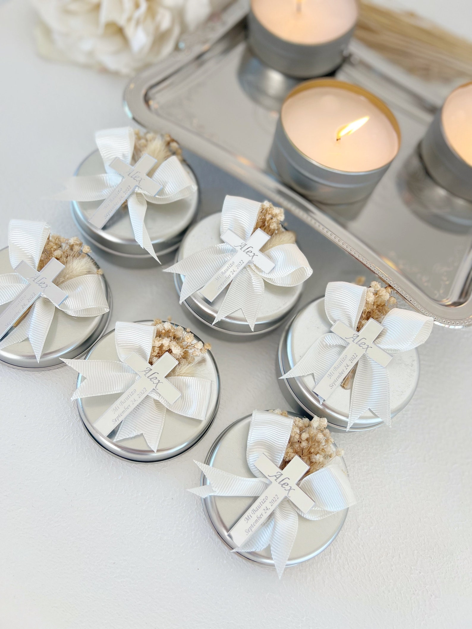 Rose Gold Custom Baptism Candle Favors Christening Candle Etsy