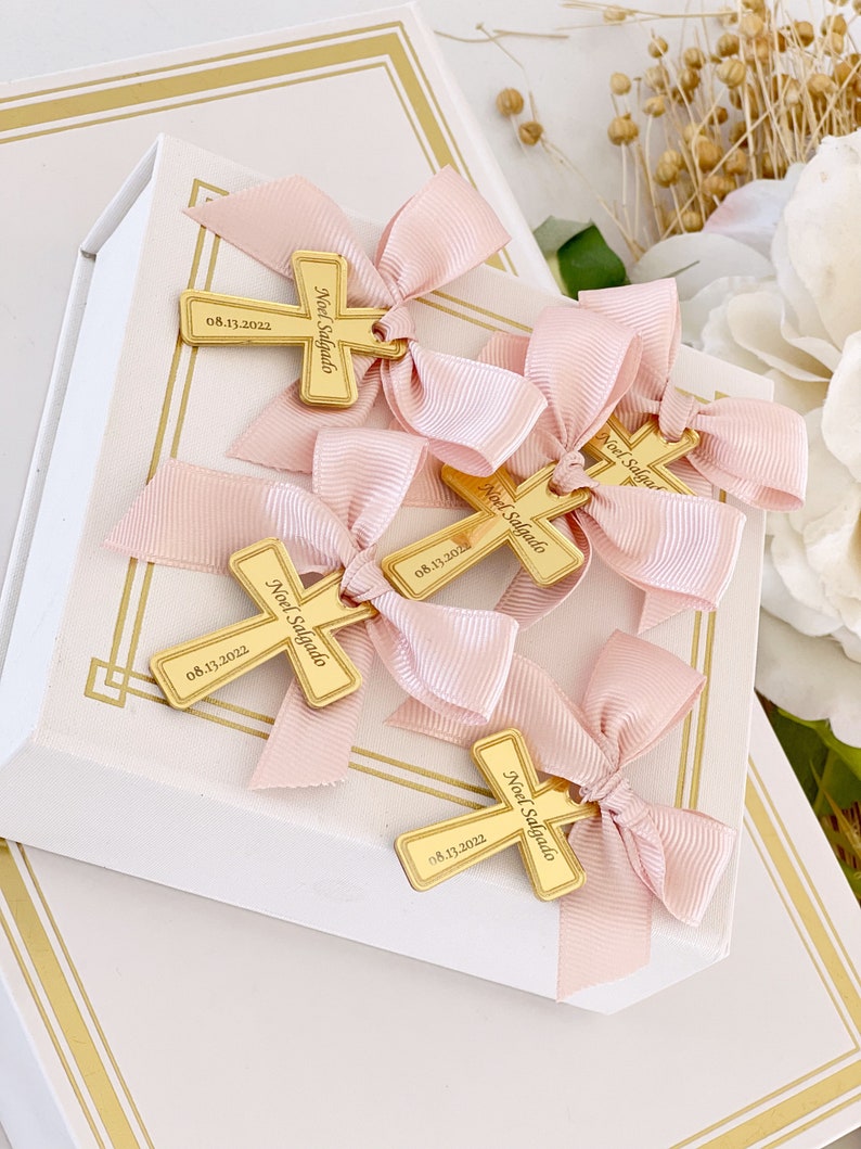 Personalized Baptism Favor Tag, Name Tag, Arcylic Baptism Tags, Gold Bless Labels, Lettering Name Logo, Christening Favors, 20pcs Mirror Tag image 5