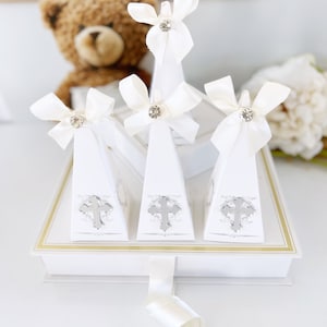 Boîtes cadeaux de baptême en argent, boîte-cadeau vide pour le baptême, boîte-cadeau de baptême personnalisée, boîte de bonbons, décorations de baptême, cadeau de première communion
