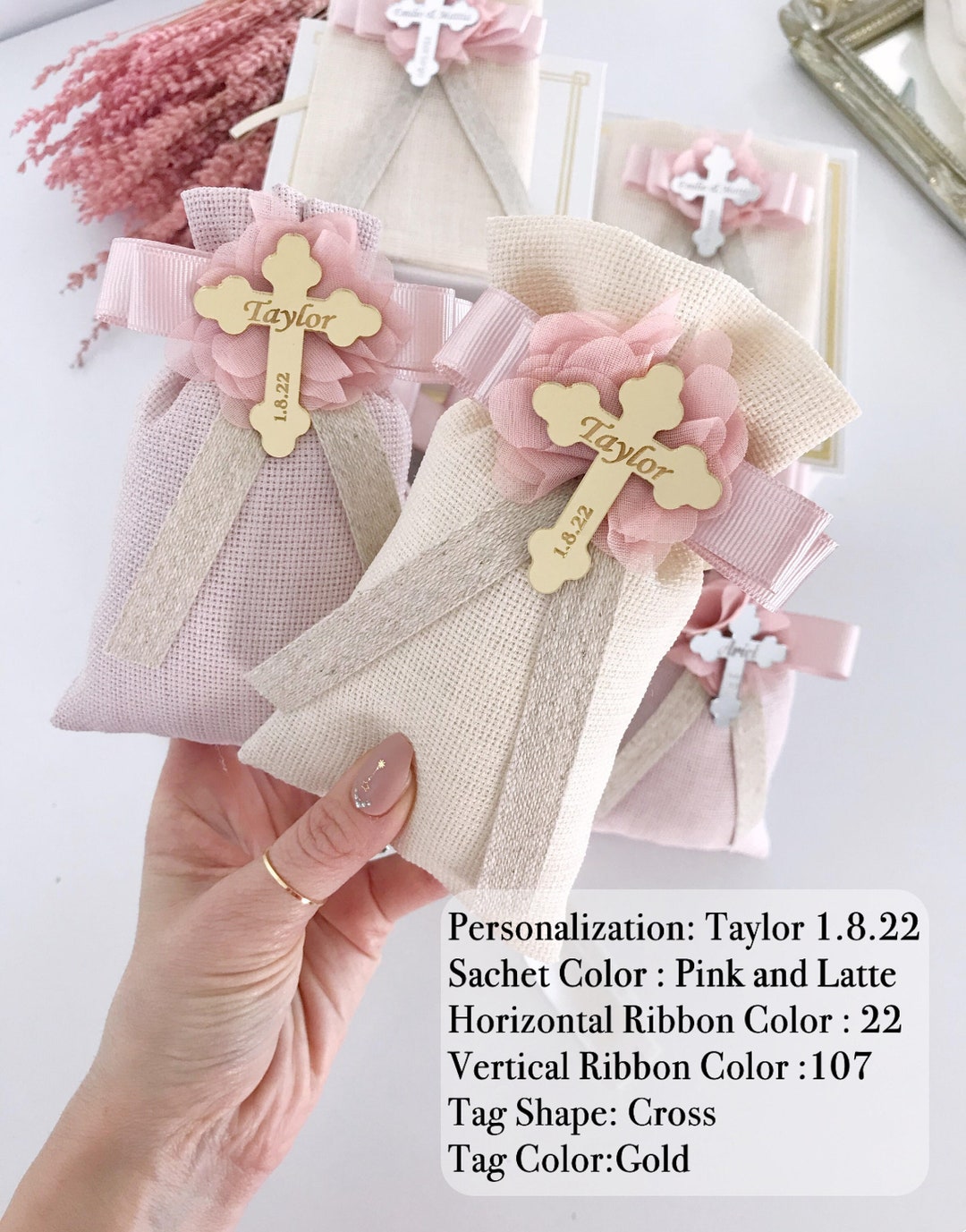 Personalized Baptism Favor Bag: Cross Tag, Elegant Christening