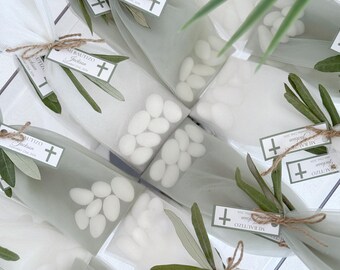 Olive Branch Baptism Favors, Christening Gift: Sugared Almonds, Personalized Tag