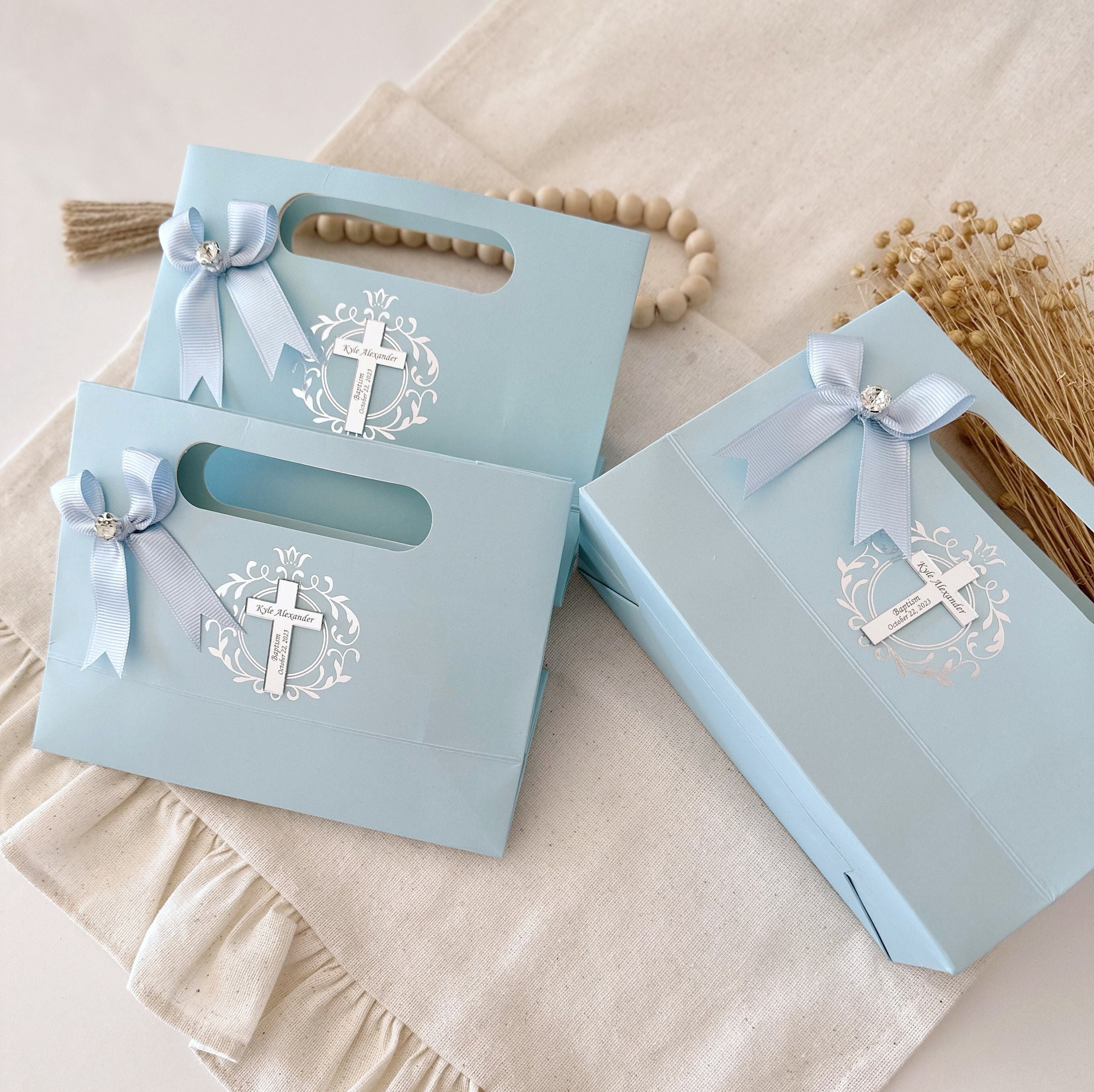 Paquete de 15 bolsas de regalo de fiesta religiosa para regalos de bautizo  de Pascua, para bautismo de niñas y niños, primera comunión, bolsas de