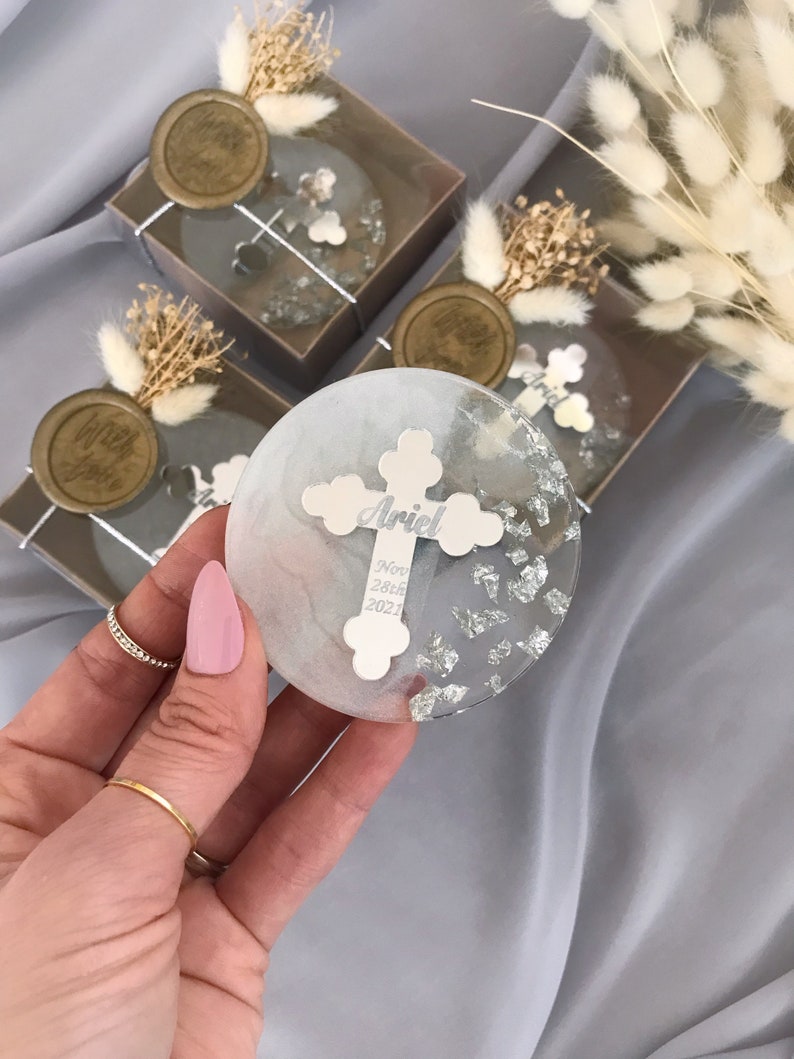 Personalized Luxury Silver Baptism Favor, Custom Baptism Gift For Guest, Baptism Cross, Mi Bautizo, Christening Favors, First Holy Communion image 9