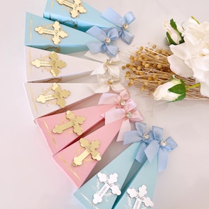 Bonbonnière de baptême personnalisée rose bleu blanc, bonbonnière vide, cadeaux de première communion, cadeaux de baptême, coffrets cadeaux de baptême personnalisés