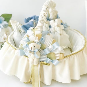 Neugeborenes Baby Geschenk-Set Teddybär, personalisiertes Baby-Kissen, duftender Beutel, Korb, Babypartybevorzugung, Taufbevorzugung, Willkommens-Babygeschenke