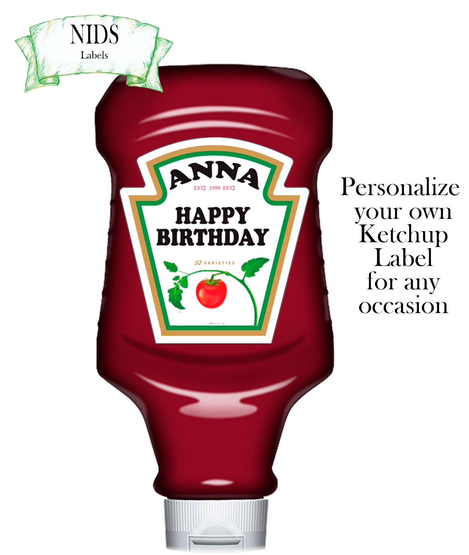 Ketchup Label, Tomato Sauce Label, Personalized custom label, favor labels, birthday, wedding, anniversary, engagement, Coporate event