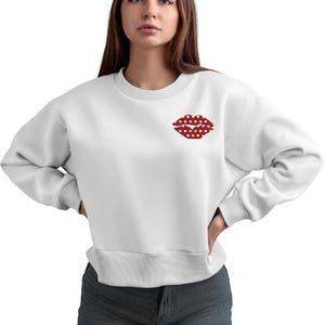 Valentines day machine embroidery design red lips with white hearts, instant download, machine embroidery file