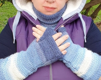 Women Winter Set 3 Pieces: Arm & Neck Warmers ~ Long Fingerless Gloves and Neck Warmer ~ Long Multi-Colored Arm and Neck Warmers ~