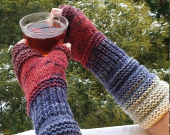 Handknit Long Fingerless Wool Gloves ~ Long Arm Wrist Warmers ~ Handknit Mittens ~ Knitted Long Fingerless Gloves