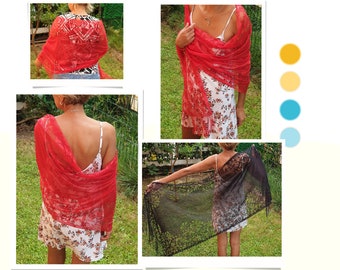 Tulle Lace Tassels Shawl | Wedding Tulle Lace fringed Shawl | Lace Cover Up |  Red, White, Black Shawl