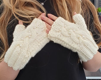 Knit Fingerless Gloves, Handmade Fingerless Mittens, knitted wrist warmers, Cable Knitt Fingerless gloves, hand-knit wrist warmers